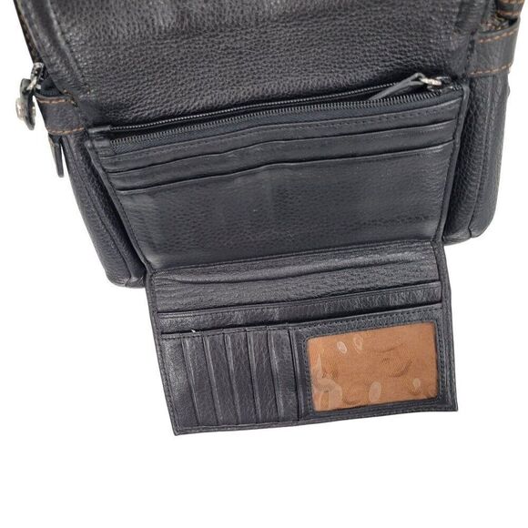 Brighton Black‎ Leather Crossbody Embroidered Multiple Pockets Strap - Picture 8 of 16